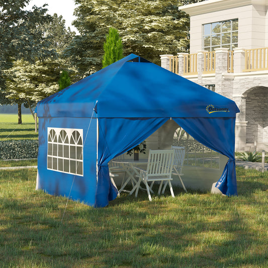 Outsunny 10' x 10' Pop Up Canopy Tent, Instant Shelter Tent with Sidewalls, Windows, Roller Bag for Garden, Patio, Blue | Aosom Canada