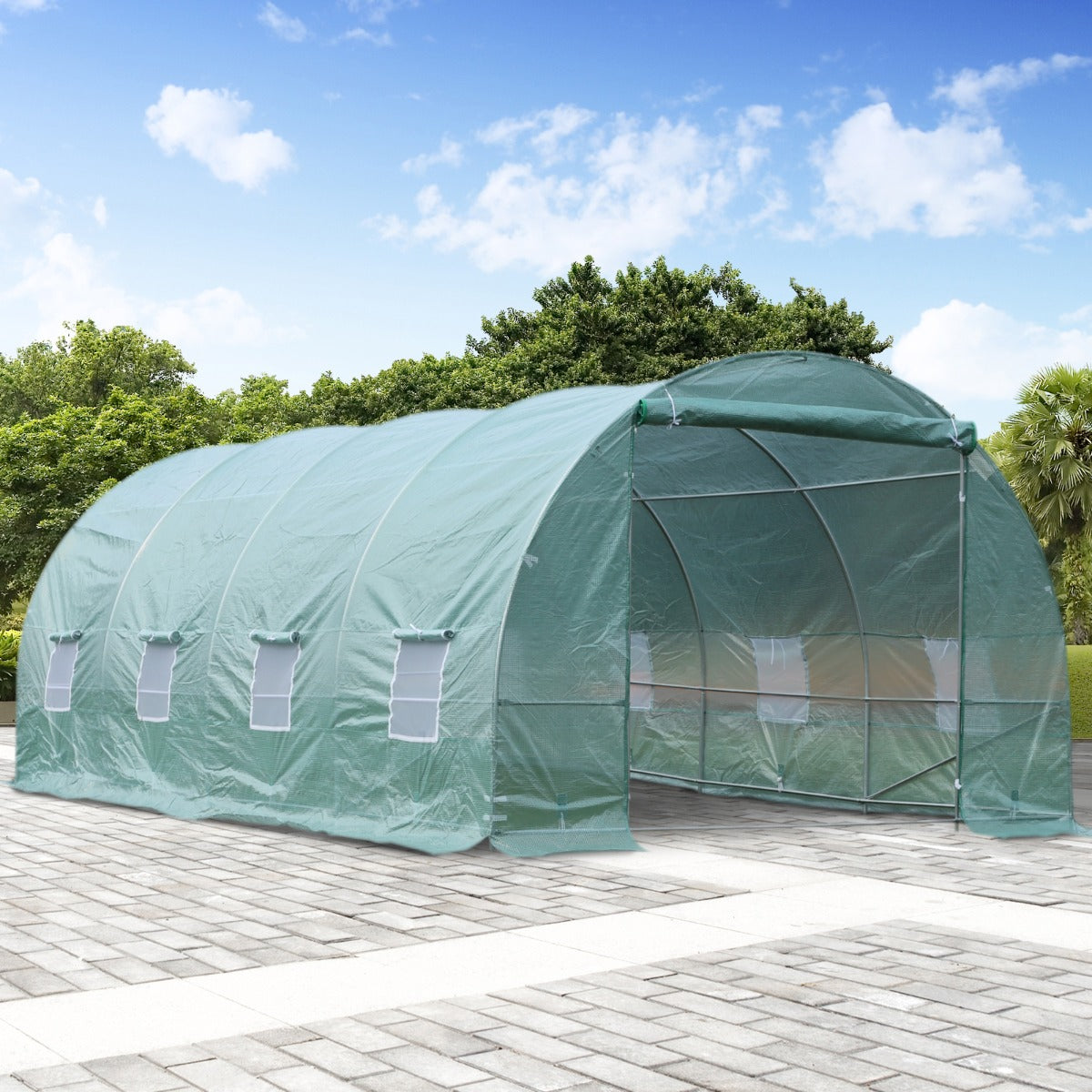 Outsunny Walk-in Greenhouse 20x10x7ft Heavy Duty Outdoor Backyard Seed Plant Vegetables Grow Warm House Green | Aosom Canada