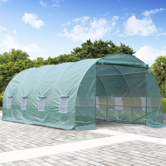 Outsunny Walk-in Greenhouse 20x10x7ft Heavy Duty Outdoor Backyard Seed Plant Vegetables Grow Warm House Green | Aosom Canada