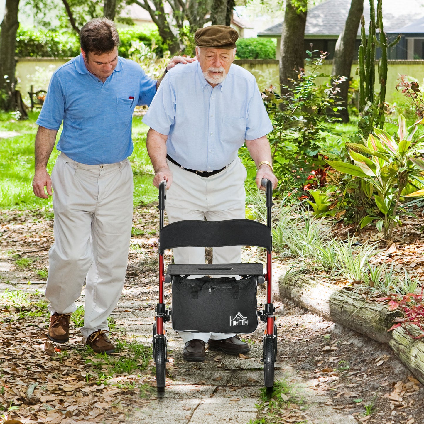 HOMCOM Aluminum Rollator Walker for Seniors and Adults with 10'' Wheels, Seat and Backrest, Folding Upright Walker, Red | Aosom Canada