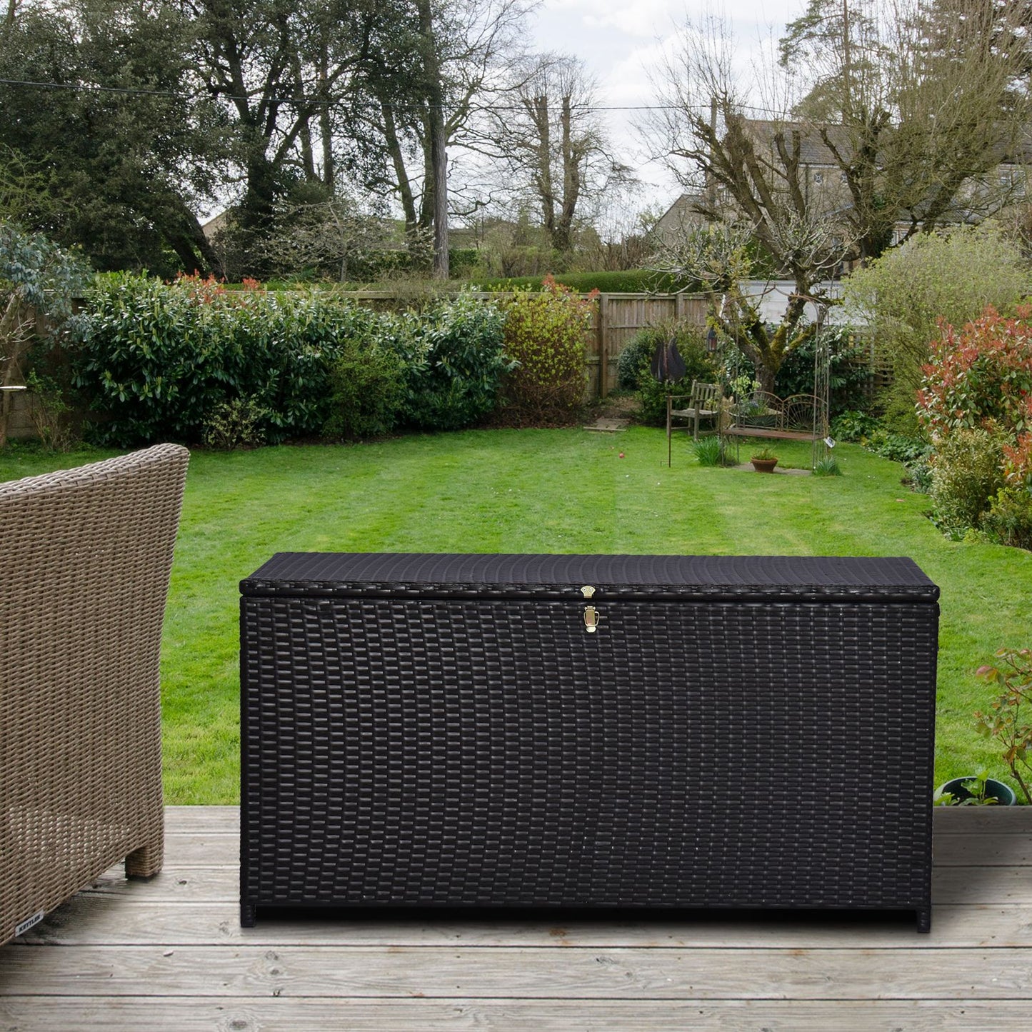 Outsunny Patio Rattan Wicker Storage Chest Box Wicker Basket with Lid Outdoor Garden Home Furniture Indoor Storing Unit Coffee | Aosom Canada