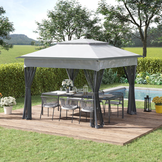 Outsunny 11' x 11' Pop Up Gazebo Canopy with 2-Tier Soft Top, Removable Zipper Netting, Event Tent with Large Space Shade, Grey | Aosom Canada