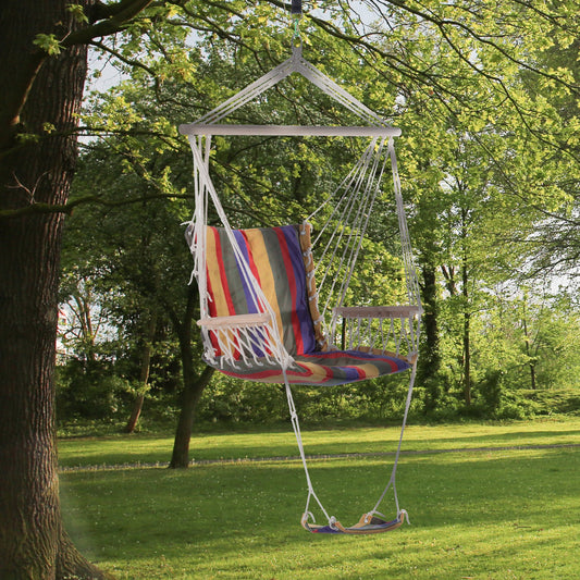 Outsunny Hammock Chair Portable Hanging Cotton Rope Swing Chair Sleeping Bed Seat with Footrest for Outdoor Garden Yard Camping Red | Aosom Canada