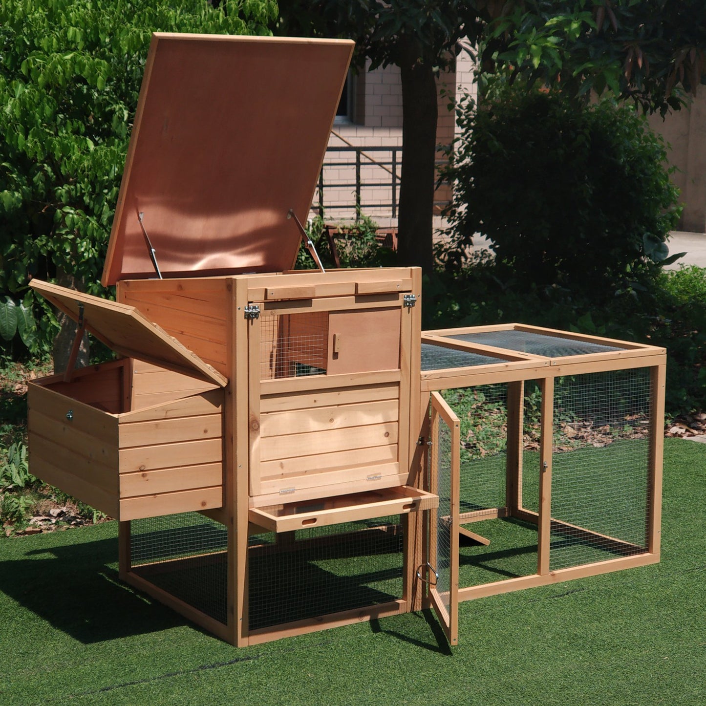 PawHut 2-tier Chicken Coop Wooden Hen House Rabbit Hutch Poultry Cage Pen Outdoor Backyard with Run Ladder | Aosom Canada