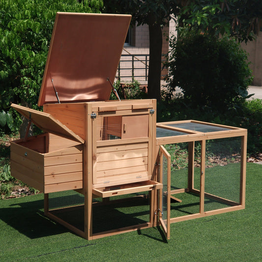 PawHut 2-tier Chicken Coop Wooden Hen House Rabbit Hutch Poultry Cage Pen Outdoor Backyard with Run Ladder | Aosom Canada