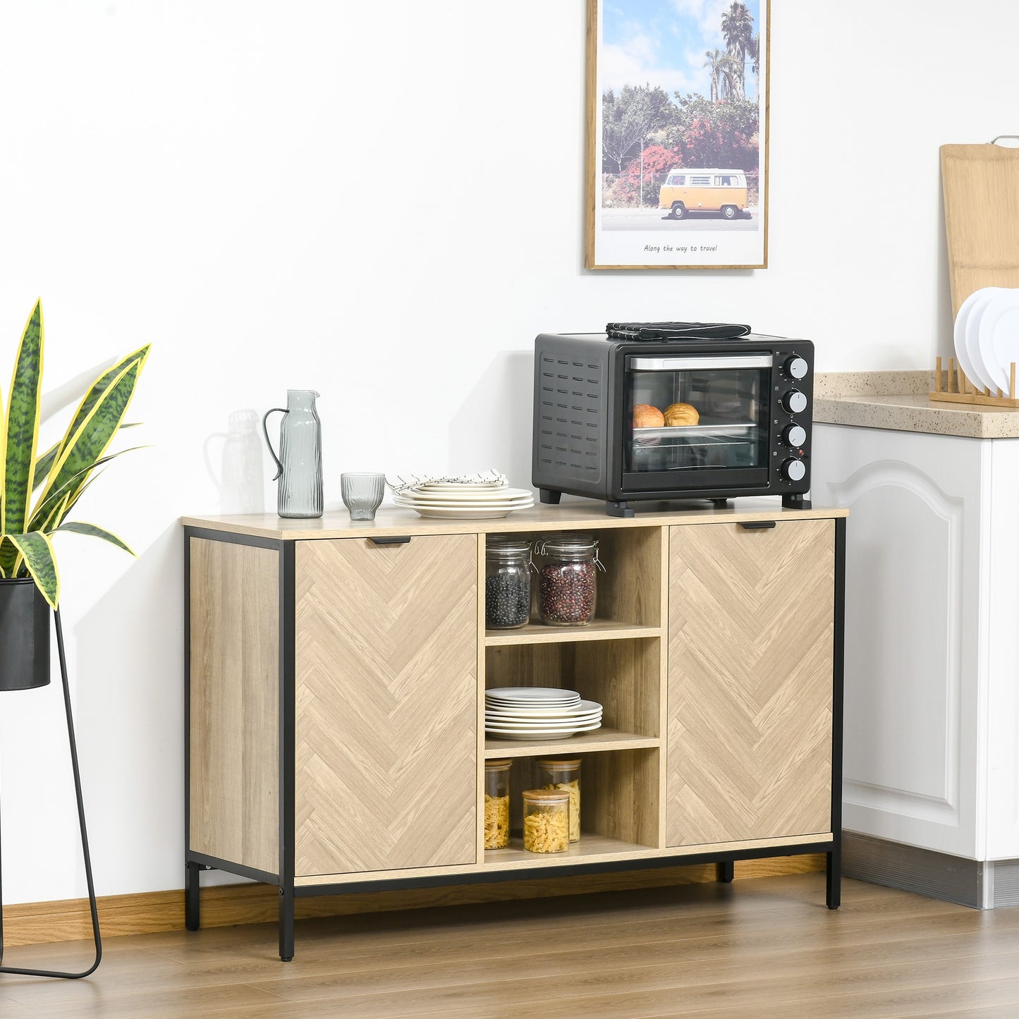 HOMCOM Sideboard Buffet Storage Cabinet Cupboard with 2 Doors and Adjustable Shelves for Dining Room, Kitchen, Living Room, Oak Tone | Aosom Canada