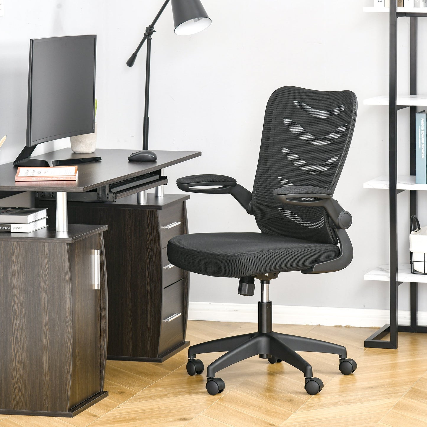 Vinsetto Mesh Home Office Chair Mid Back Task Desk Chair with Lumbar Back Support, Flip-Up Arm, Adjustable Height, Black | Aosom Canada