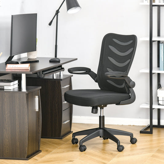 Vinsetto Mesh Home Office Chair Mid Back Task Desk Chair with Lumbar Back Support, Flip-Up Arm, Adjustable Height, Black | Aosom Canada