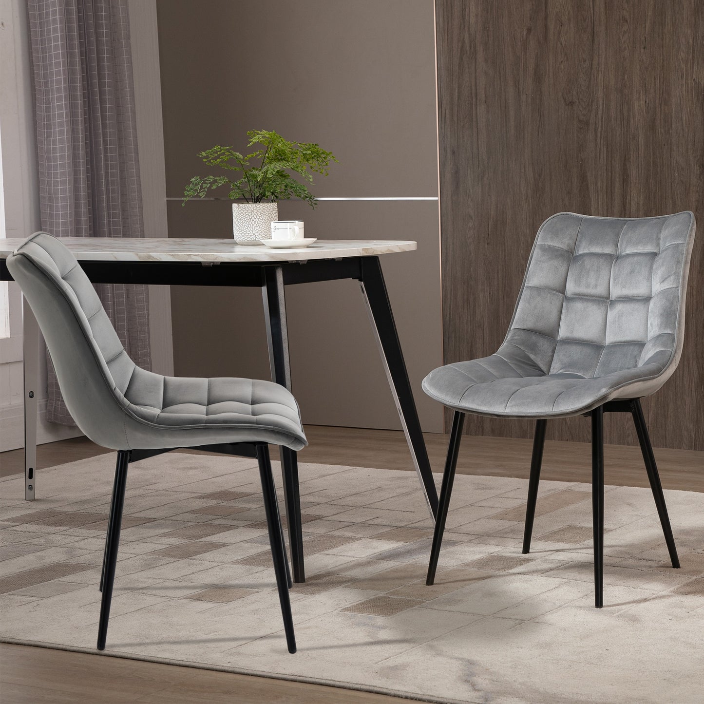 HOMCOM Upholstered Dining Chair Lounge Chair Soft Set of 2 Velvet-Touch Kitchen Reception Living Room Chair with Metal Legs, Grey | Aosom Canada
