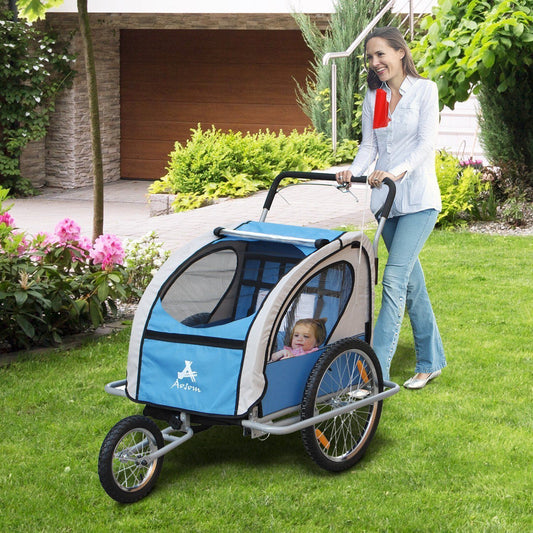 Aosom 2IN1 Double Baby Bike Trailer Stroller Jogger Blue | Aosom Canada