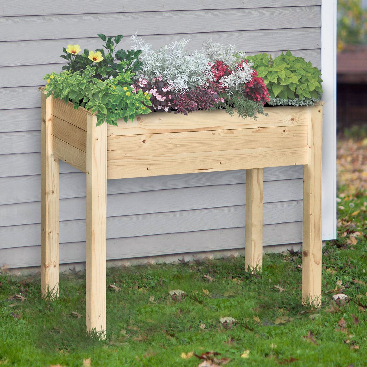 Outsunny 34"x18"x30" Wooden Patio Elevated Garden Bed Outdoor Flower Stand Yard Natural Plant Table Raised Flower Planter | Aosom Canada