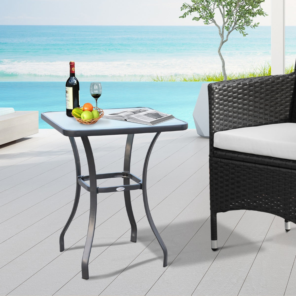 Outsunny 27" Patio Square Table w/ Tempered Glass Top Outdoor Dining Bar Table Steel Backyard Bistro Table Steel Frame | Aosom Canada