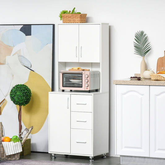 HOMCOM 59" Modern Kitchen Pantry, Buffet Server with Hutch, Cupboard with Storage Cabinet, 3 Drawers and Open Countertop, White | Aosom Canada