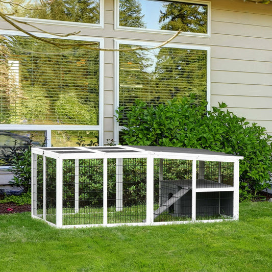 PawHut Indoor Outdoor Wooden Rabbit Hutch Small Animal Cage Pet Run Cover, with Hinge roof and Water-repellent Paint, Grey | Aosom Canada