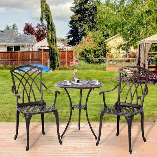 Outsunny 3 Pieces Patio Furniture Set, Outdoor Garden Conversation Set with Coffee Table, 2 Chairs and Umbrella Hole, Brown | Aosom Canada