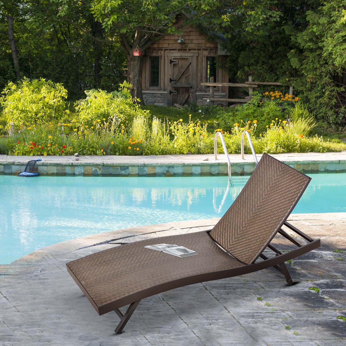 Outsunny Outdoor Rattan Wicker Sun Lounger Recliner Chair Garden Chaise Lounge with 3-Level Adjustable Backrest,  2 Wheels, Coffee | Aosom Canada