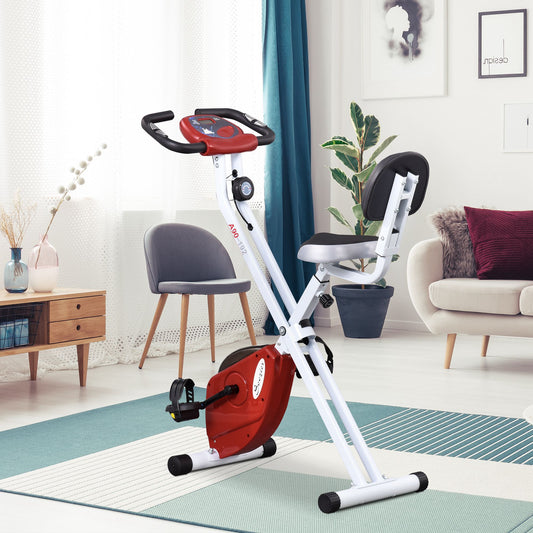 Soozier Foldable Upright Training Exercise Bike Indoor Stationary X Bike with 8 Levels of Magnetic Resistance for Aerobic Exercise, Red | Aosom Canada